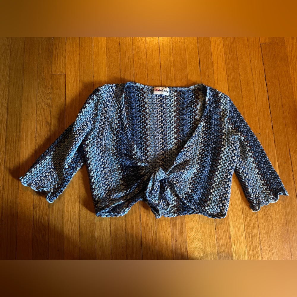Vtg 90s A. Aubrey Boho Twist Open Crop Top, Size Medium